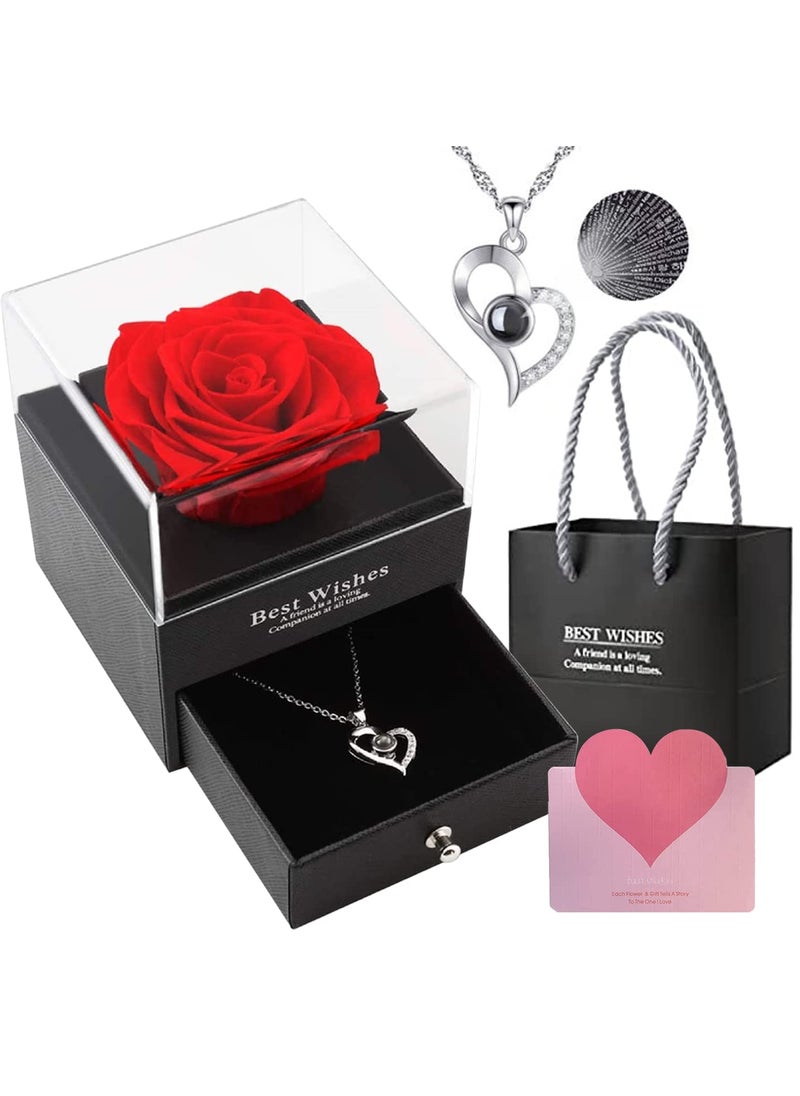 SNAPTRON SNAPTRON Gifts For GirlfriendWifeLoveMarriage Anniversary Gift For Wife Preserved Rose Flower With Heart NecklaceValentine Gift For GirlfriendCute Birthday Gift For Wife Special LoveAdult  - Image 1