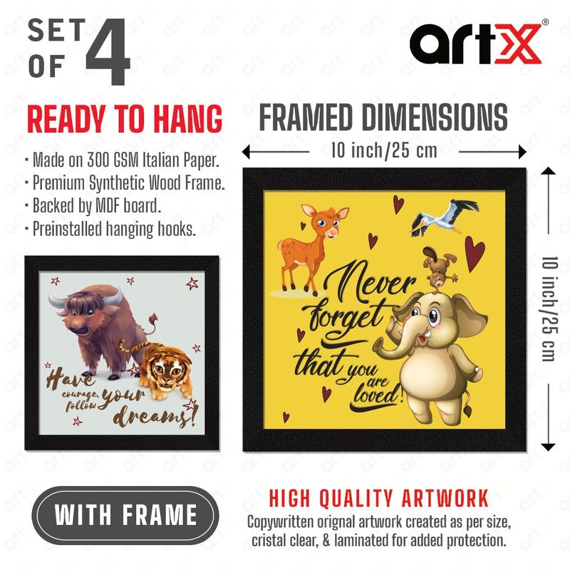 ArtX مجموعة من 4 رسومات كرتونية لتزيين غرفة الأطفال، فن جدار، مؤطرة، 10.0 × 10.0 بوصة لكل منها، متعددة الألوان، خشب صناعي، مجموعة من 4 - Image 5