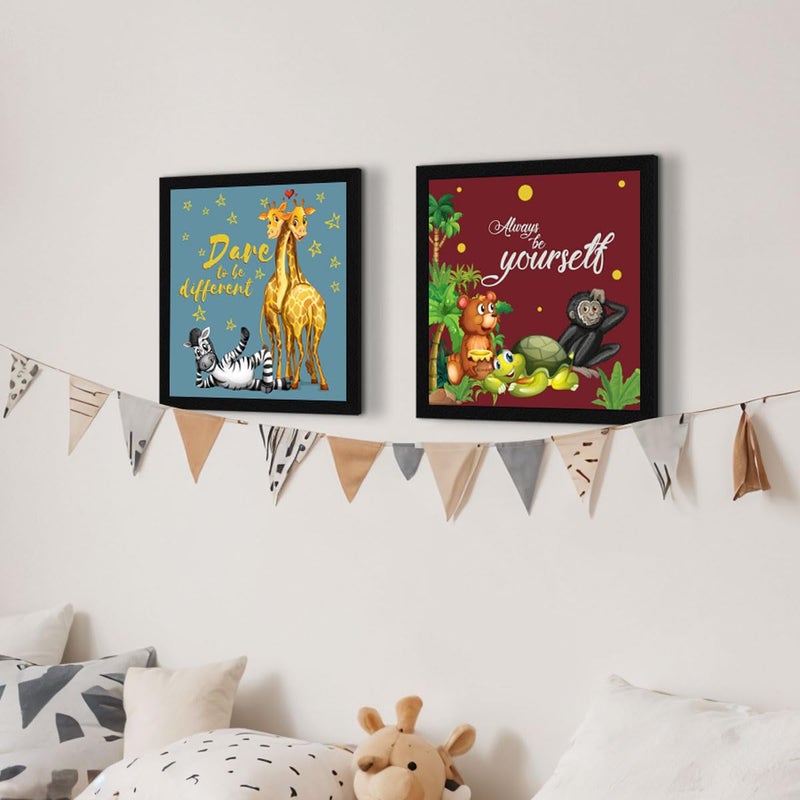 ArtX مجموعة من 4 رسومات كرتونية لتزيين غرفة الأطفال، فن جدار، مؤطرة، 10.0 × 10.0 بوصة لكل منها، متعددة الألوان، خشب صناعي، مجموعة من 4 - Image 3
