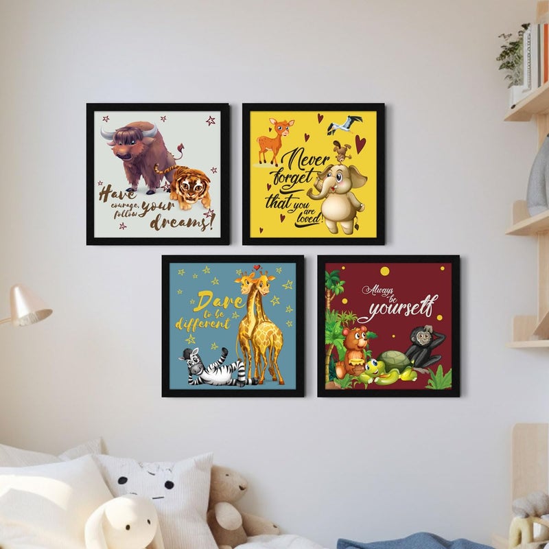 ArtX مجموعة من 4 رسومات كرتونية لتزيين غرفة الأطفال، فن جدار، مؤطرة، 10.0 × 10.0 بوصة لكل منها، متعددة الألوان، خشب صناعي، مجموعة من 4 - Image 1