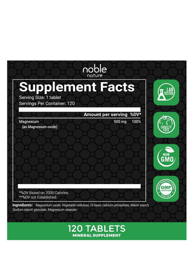 noble nature Magnesium 500 Mg Per Serving, Supports Bone And Muscle Health - 120 Tablets  - Image 2