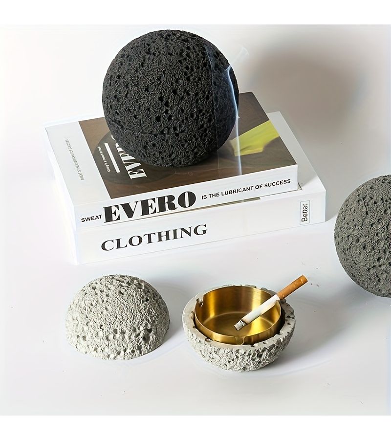 Gray Modern Ashtray With Natural Rock Texture And Sealed Lid For Home Office - Image 5