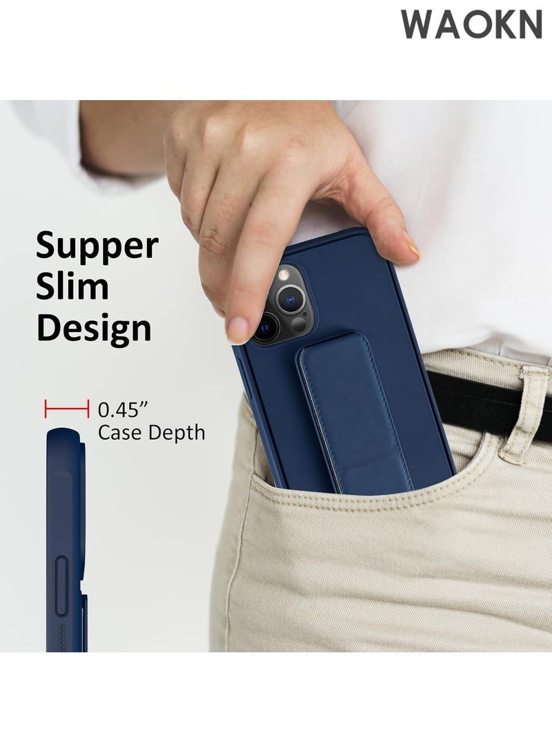 WAOKN Case for iPhone 16 Pro Max Cover, Back Stand Case with Magnet Holder, Premium Silicone Vertical and Horizontal Hand Strap Grip Case with Stand, Shockproof cover case for iPhone 16 Pro Max（Ocean Blue） - Image 5