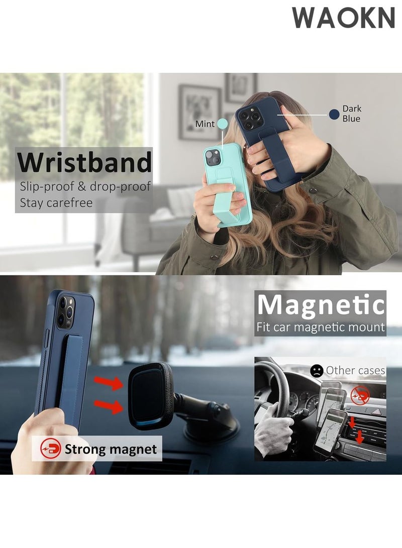 WAOKN Case for iPhone 16 Pro Max Cover, Back Stand Case with Magnet Holder, Premium Silicone Vertical and Horizontal Hand Strap Grip Case with Stand, Shockproof cover case for iPhone 16 Pro Max（Ocean Blue） - Image 3