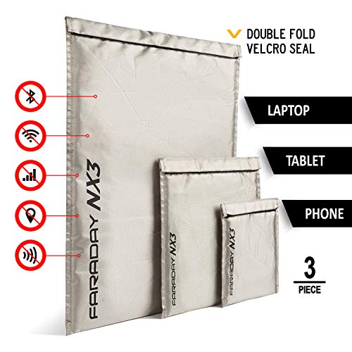 Faraday Defense 3 Pack Mega Kit NX3 Triple-Layer Cyber Fabric Faraday Bags - Fast, Easy Access for Device Shielding - Protect Data and Devices from Hacking, Tracking, EMP - Image 3