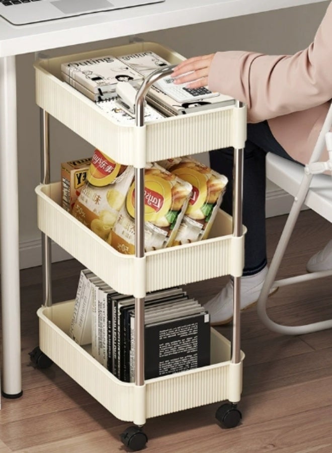 DUNISO 3-Tier Multifunctional Storage Cart with Handle Rolling Utility Cart Slide Out Organizer with Ergonomic Handles and Silent 360° Wheels Space Saving Stylish Modern Design White Storage Trolley for Living Room, Bedroom, Balcony, Office， Kitchen - Image 1