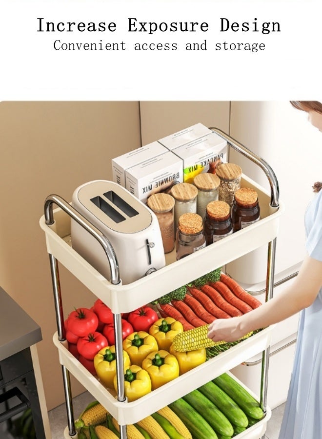 DUNISO 3-Tier Multifunctional Storage Cart with Handle Rolling Utility Cart Slide Out Organizer with Ergonomic Handles and Silent 360° Wheels Space Saving Stylish Modern Design White Storage Trolley for Living Room, Bedroom, Balcony, Office， Kitchen - Image 4