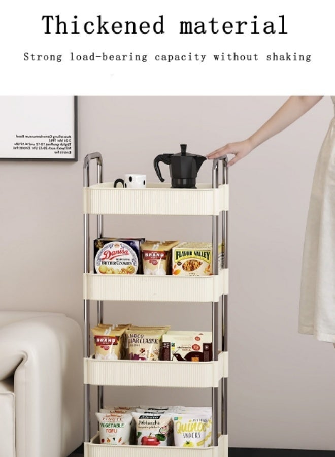 DUNISO 3-Tier Multifunctional Storage Cart with Handle Rolling Utility Cart Slide Out Organizer with Ergonomic Handles and Silent 360° Wheels Space Saving Stylish Modern Design White Storage Trolley for Living Room, Bedroom, Balcony, Office， Kitchen - Image 2