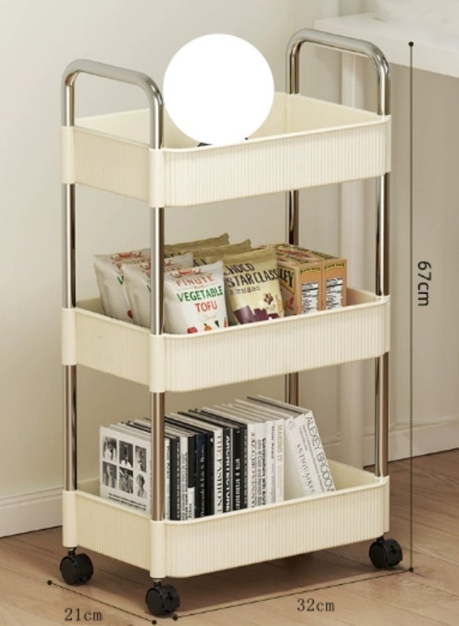 DUNISO 3-Tier Multifunctional Storage Cart with Handle Rolling Utility Cart Slide Out Organizer with Ergonomic Handles and Silent 360° Wheels Space Saving Stylish Modern Design White Storage Trolley for Living Room, Bedroom, Balcony, Office， Kitchen - Image 3