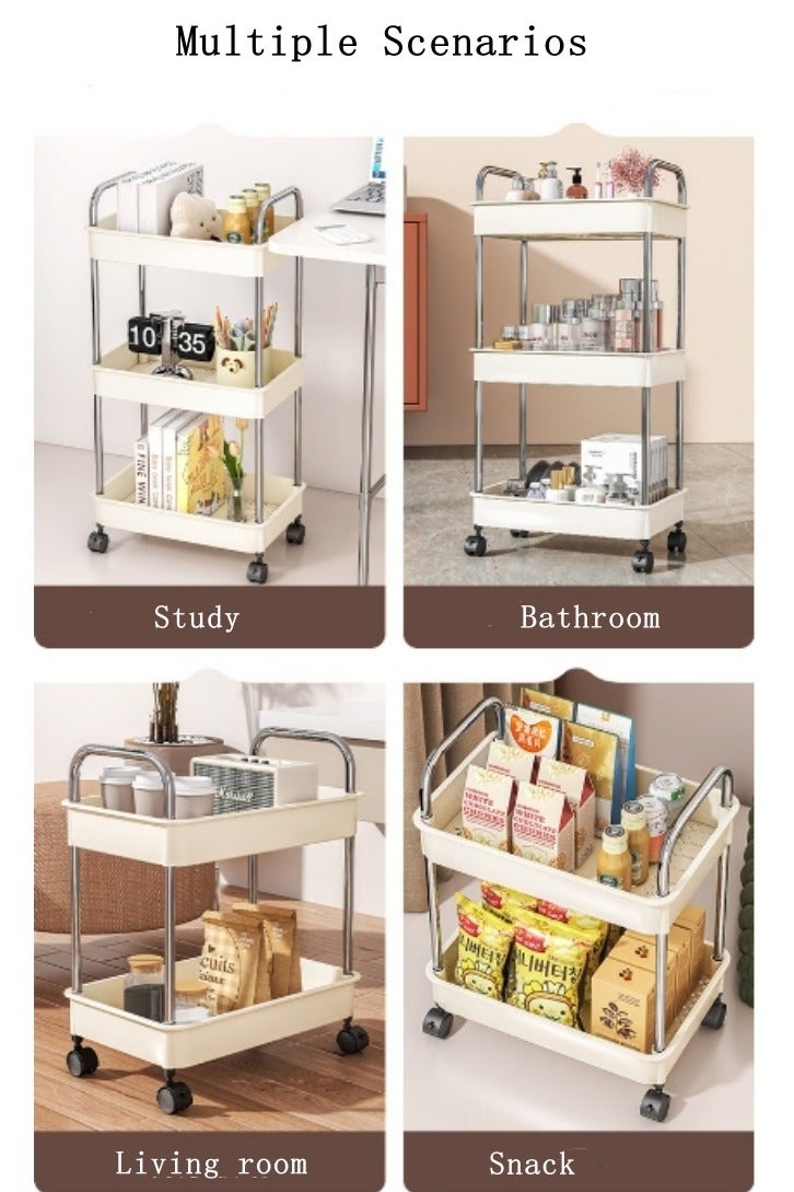 DUNISO 3-Tier Multifunctional Storage Cart with Handle Rolling Utility Cart Slide Out Organizer with Ergonomic Handles and Silent 360° Wheels Space Saving Stylish Modern Design White Storage Trolley for Living Room, Bedroom, Balcony, Office， Kitchen - Image 5