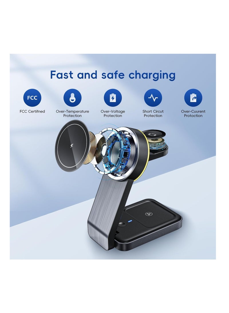 XICEN Magnetic Wireless Charger for Apple Series,Foldable Travel 3 in 1 Wireless Charging Station, 15W Fast Charger Stand for iPhone 15/14/13/12 Series,iWatch Series  - Image 4