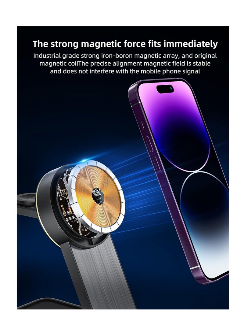 Magnetic Wireless Charger for Apple Series,Foldable Travel 3 in 1 Wireless Charging Station, 15W Fast Charger Stand for iPhone 15/14/13/12 Series,iWatch Series