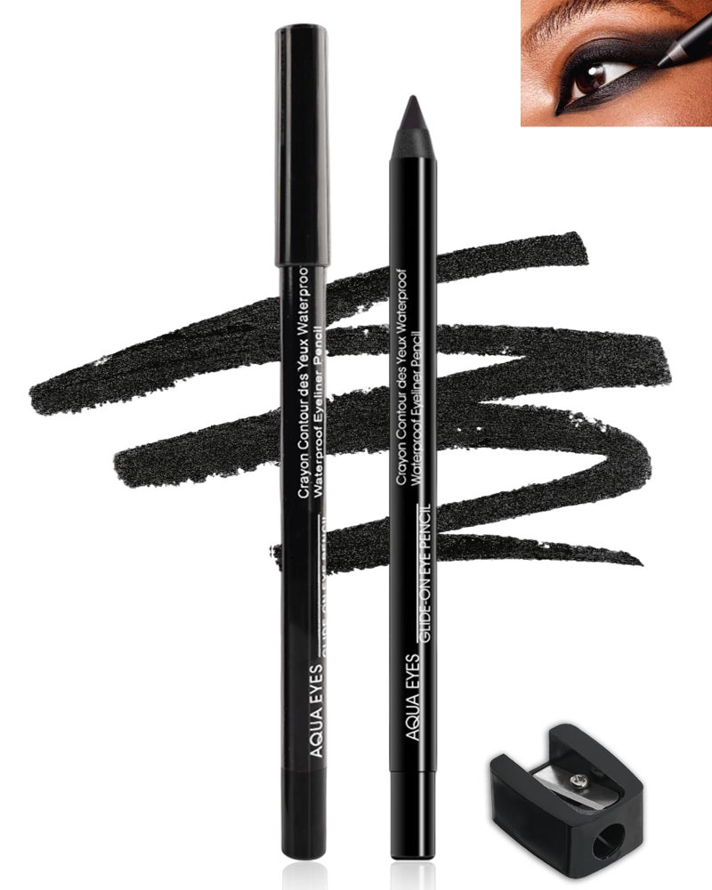 LYSdefeu Black Gel Eyeliner-2 Pcs Black Waterproof Smudgeproof Matte Waterline Gel Eye Liner Pencil,Longlasting Eye Liner Pen, Smooth Easy-to-Sharpen Water Line Pencil for Older Women Eye Makeup,with Sharpener - Image 1