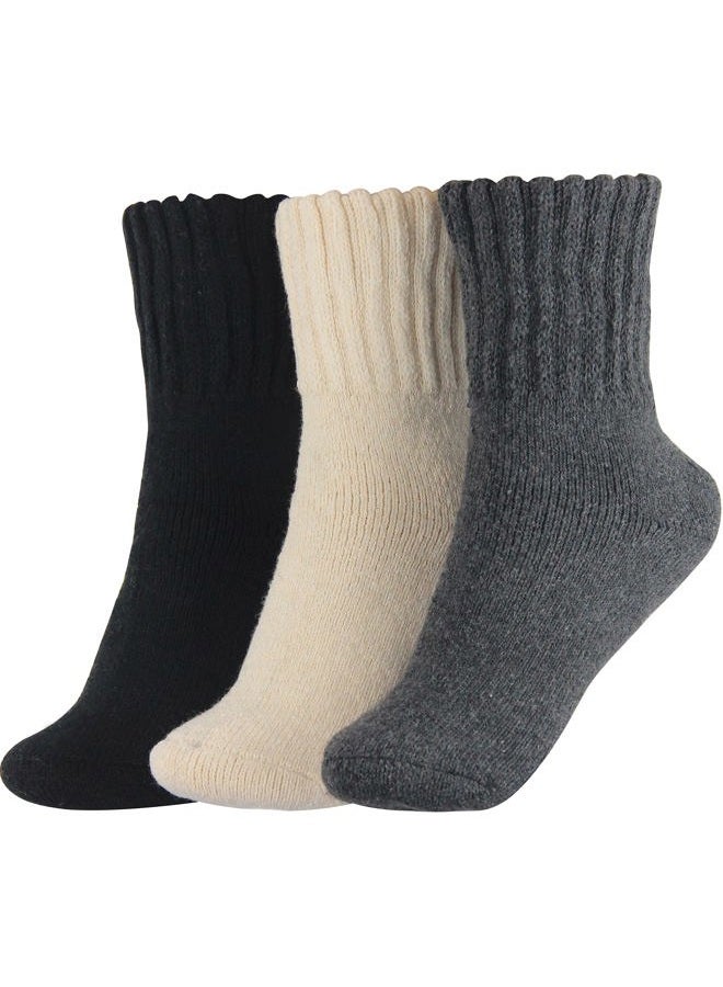 BenSorts Women Warm Solid Socks Ladies Thick Warm Cozy Crew Socks for Female Black Beige Gray 3 Pairs Pack, Black Gray Beige 3 Pairs, M - Image 1
