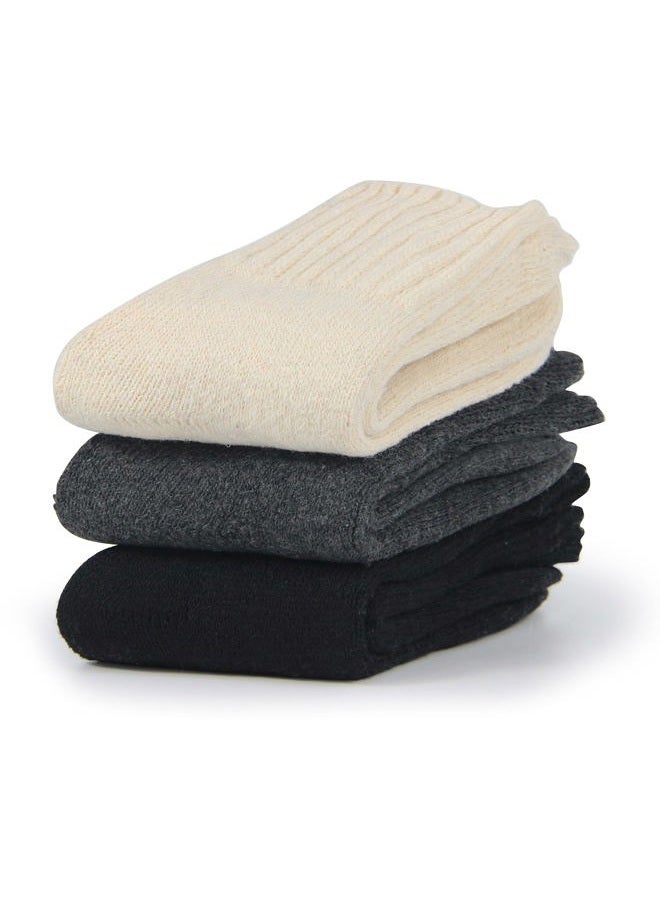 BenSorts Women Warm Solid Socks Ladies Thick Warm Cozy Crew Socks for Female Black Beige Gray 3 Pairs Pack, Black Gray Beige 3 Pairs, M - Image 3
