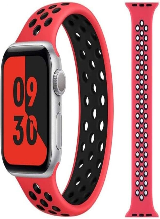 Generic - Sport Silicone solo loop replacement band for apple watch (38 mm/40 mm - Medium, red/black) - Image 1