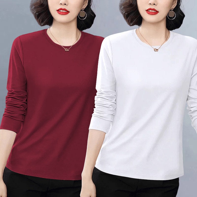 Pure cotton casual popular long-sleeved t-shirt for women's autumn 2025 new loose plus-size versatile age-reducing top with front shoulder - Image 3