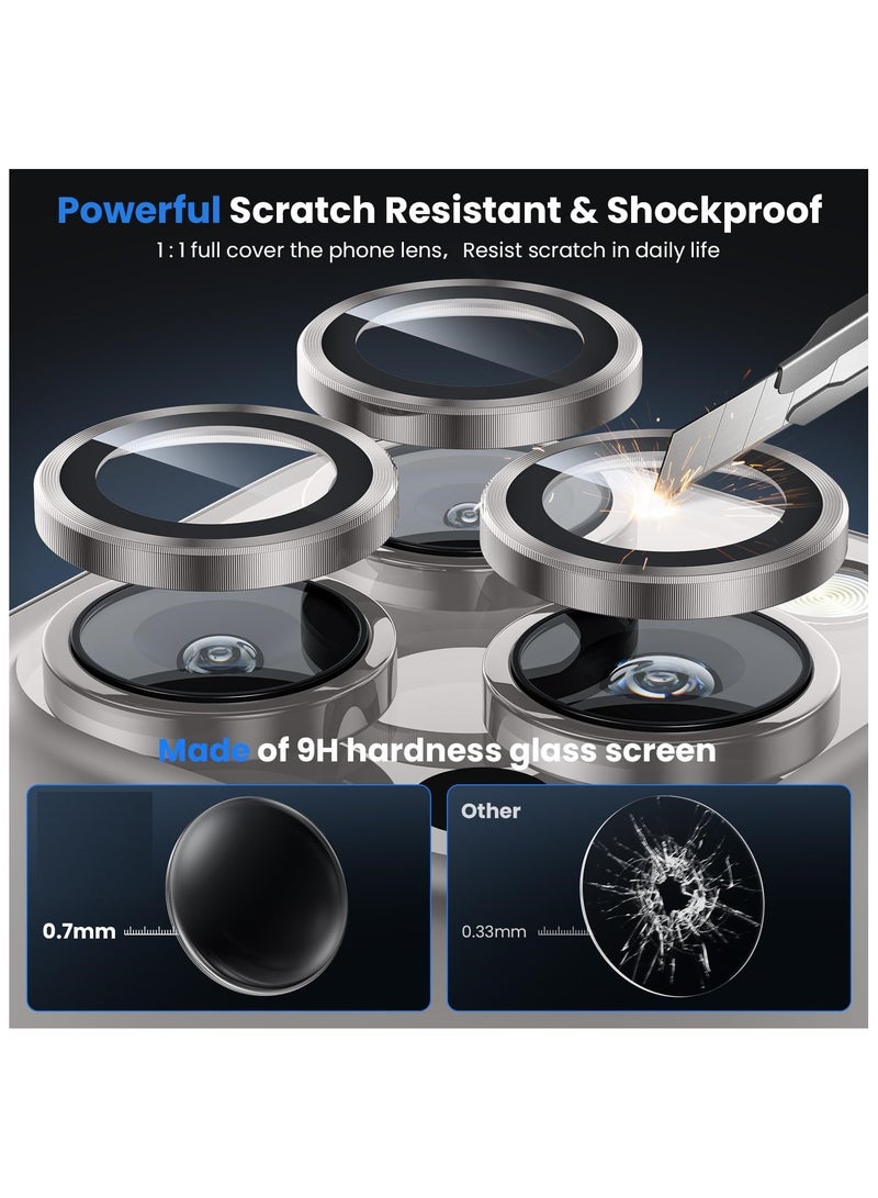 Camera Lens Protector for iPhone 16 Pro 6.3-Inch and iPhone 16 Pro Max 6.9-Inch, 9H Tempered Glass Metal Individual Ring Cover, HD Clear, 3-Pieces Natural Titanium - Image 4