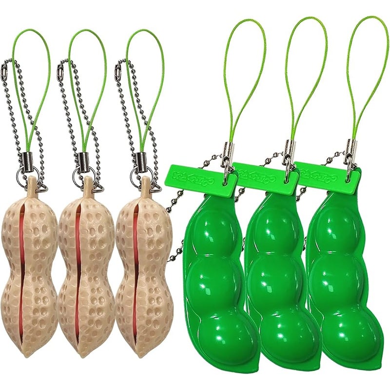 Ganjiang 6PCS Squeeze Bean Keychain Fidget Toys Pack for Both Children and Adult (3pcs Pea & 3pcs Peanut) - Image 2