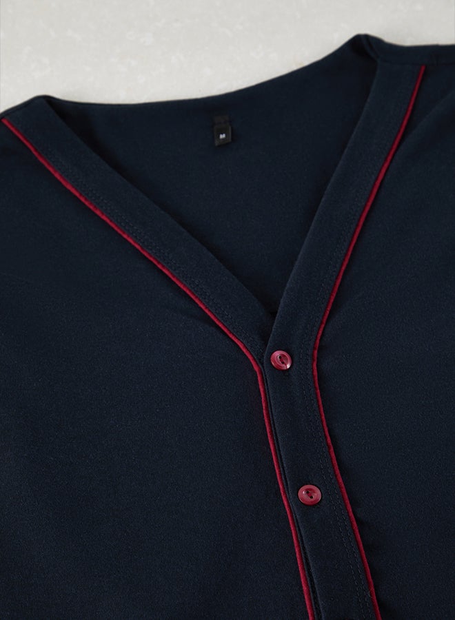 trendyol Navy Blue Buttoned Knitted Pajama Set TMNAW25PT00074  - Image 3