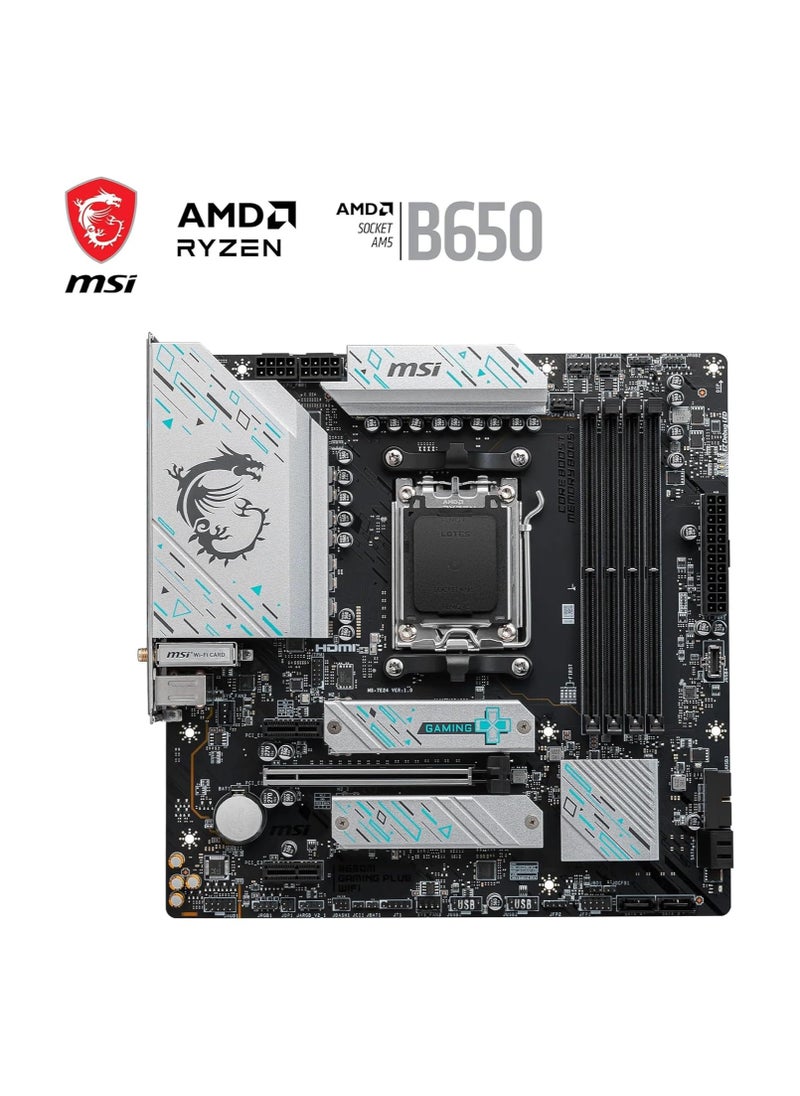 B650M GAMING PLUS WIFI Motherboard, mATX - Supports AMD Ryzen 9000/8000 / 7000 Series Processors, AM5 - DDR5 Memory Boost 7800+ MHz/OC, PCIe 4.0 x16, M.2 Gen4, Wi-Fi 6E Grey