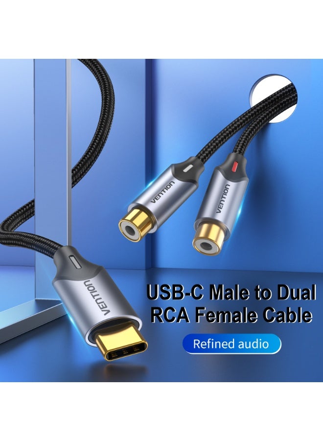 VENTION USB-C Male to 2-Female RCA Cable 0.5M Gray Aluminum Alloy Type Model # BGVHD - Image 2