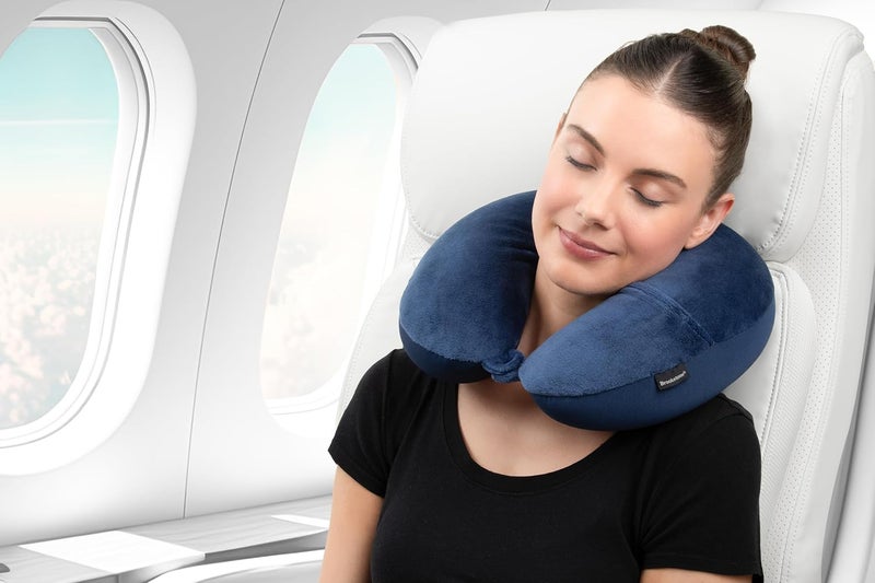 Brookstone Microbead Travel Head and Neck Pillow Lightweight and Plush with Phone or Headphone Pocket, Blue - Image 5