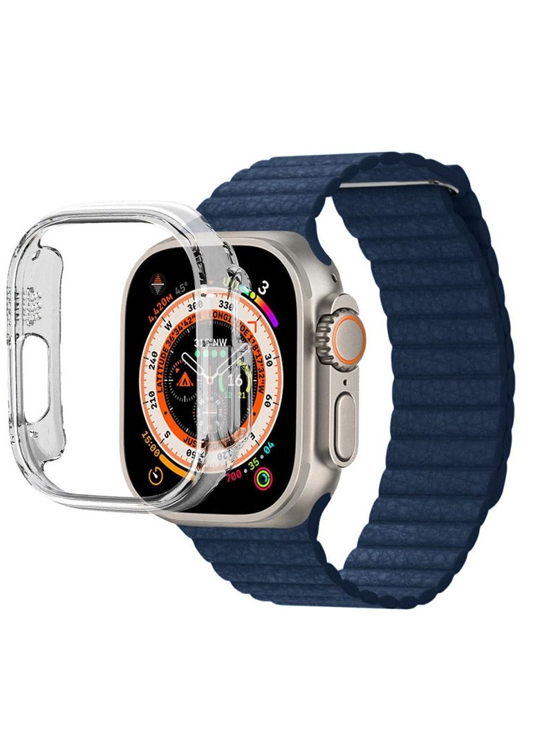 2 Packs For Apple Watch Band 49mm Leather Loop Band Magnetic Watch Strap Wristband and Clear Cup Holder Blue