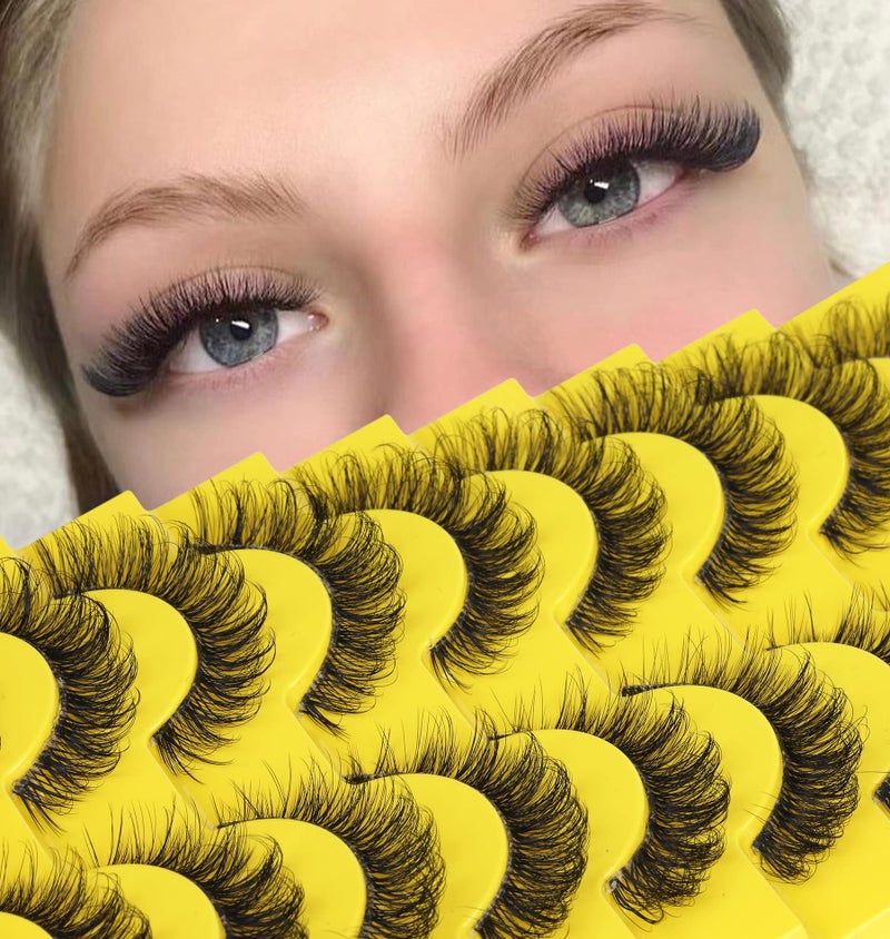 zanlufly False Eyelashes Russian Strip Lashes D Curl Wispy Natural Look Faux Mink Lashes Like Eyelash Extension Fluffy zanlufly Transparent Band Cat Eye Fake Eyelashes Pack - Image 1