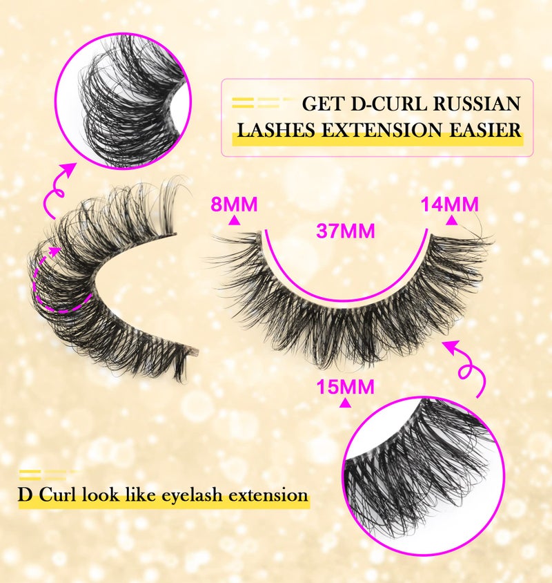 zanlufly False Eyelashes Russian Strip Lashes D Curl Wispy Natural Look Faux Mink Lashes Like Eyelash Extension Fluffy zanlufly Transparent Band Cat Eye Fake Eyelashes Pack - Image 2