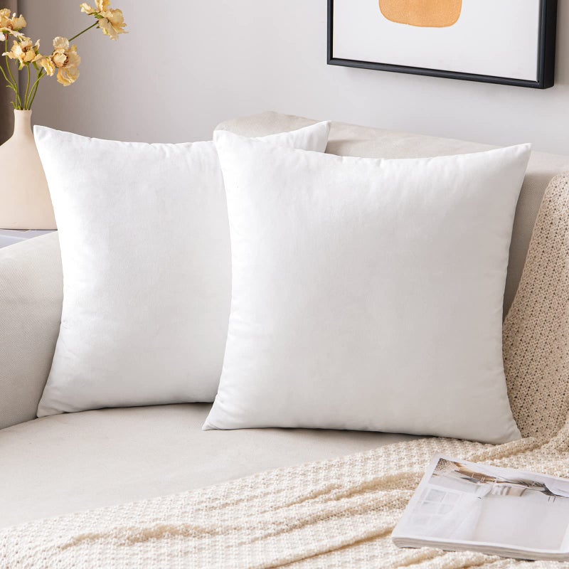 EMEMA Pack of 2 Velvet Throw Pillow Covers Decorative Square Pillowcase Soft Solid Cushion Case for Sofa Bedroom Chair Car 24x24 Inch White - Image 1