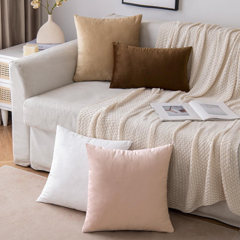 EMEMA Pack of 2 Velvet Throw Pillow Covers Decorative Square Pillowcase Soft Solid Cushion Case for Sofa Bedroom Chair Car 24x24 Inch White - Image 4