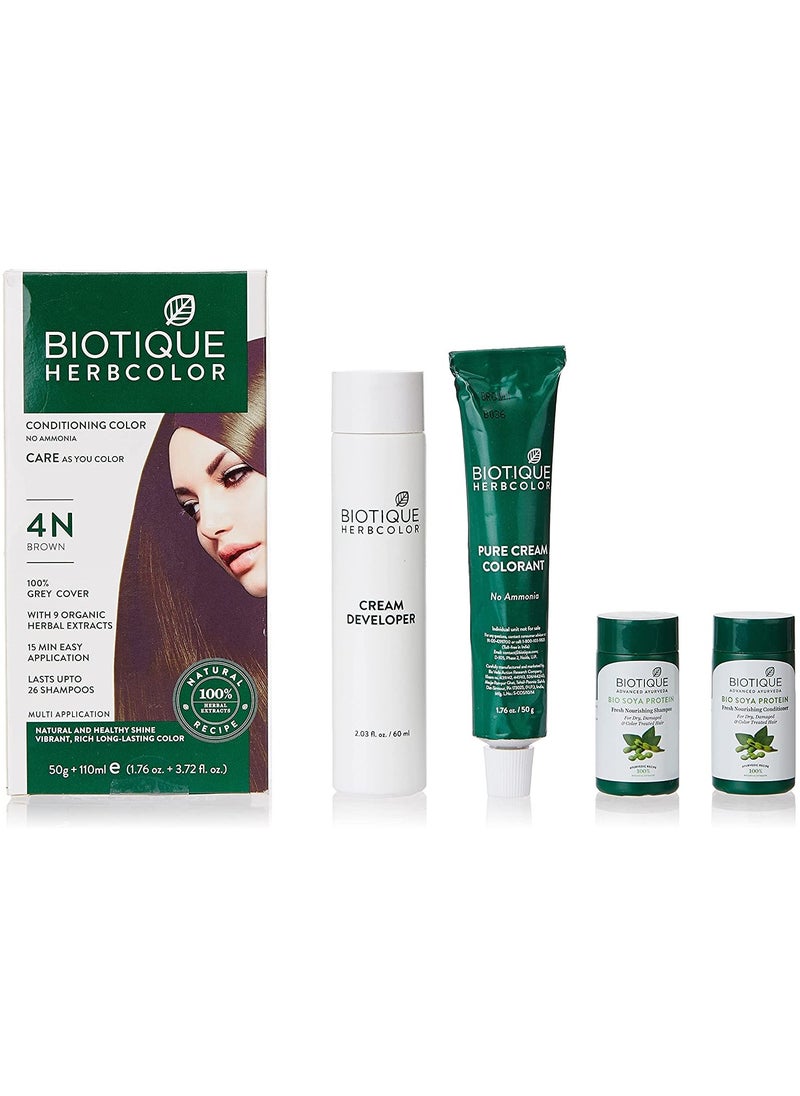 Biotique Bio Herb Color Conditioning Hair Color, 50g + 110ml Brown 4N  Pack of 1  - Image 1