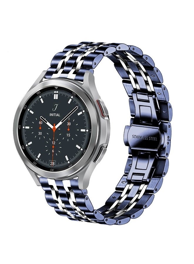 DEALELE Bands Compatible with Galaxy Watch 6/6 Classic / 5/5 Pro/Galaxy Watch 4/4 Classic/Galaxy 3 41mm, 20mm Solid Stainless Steel Metal Replacement Strap for Women Men (Blue-silver) - Image 1