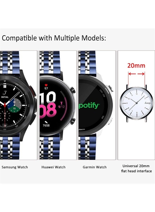 DEALELE Bands Compatible with Galaxy Watch 6/6 Classic / 5/5 Pro/Galaxy Watch 4/4 Classic/Galaxy 3 41mm, 20mm Solid Stainless Steel Metal Replacement Strap for Women Men (Blue-silver) - Image 3