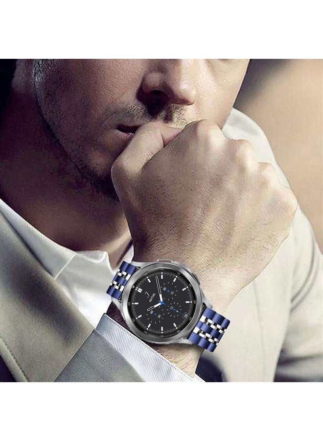 DEALELE Bands Compatible with Galaxy Watch 6/6 Classic / 5/5 Pro/Galaxy Watch 4/4 Classic/Galaxy 3 41mm, 20mm Solid Stainless Steel Metal Replacement Strap for Women Men (Blue-silver) - Image 4