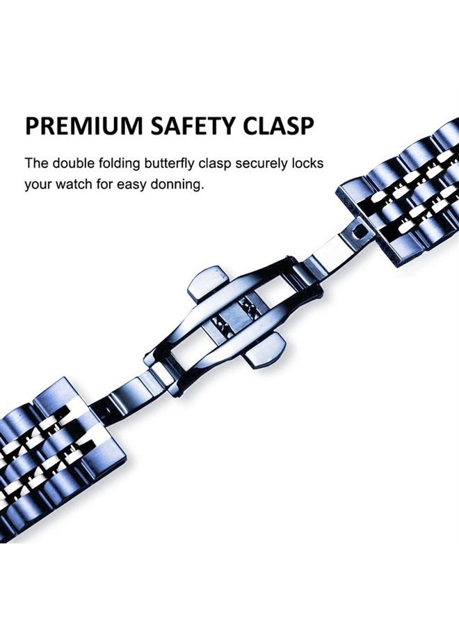 DEALELE Bands Compatible with Galaxy Watch 6/6 Classic / 5/5 Pro/Galaxy Watch 4/4 Classic/Galaxy 3 41mm, 20mm Solid Stainless Steel Metal Replacement Strap for Women Men (Blue-silver) - Image 5