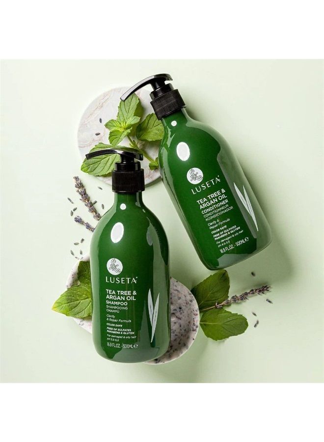 L LUSETA Luseta Tea Tree & Argan Oil Shampoo & Conditioner Set 2x16.9oz for Damaged and Oil Hair - Clarifying,Hydrating and Fighting Dandruff - Sulfate and Paraben Free for Men and Women - Image 2