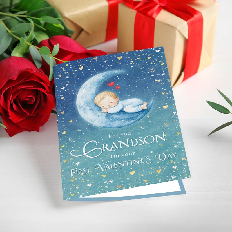 Ogeby Cute First Valentine's Day Card for Grandson, Starry Themed 1st Valentines Card from Grandpa Grandma, For You Grandson on Your First Valentine's Day - Image 2