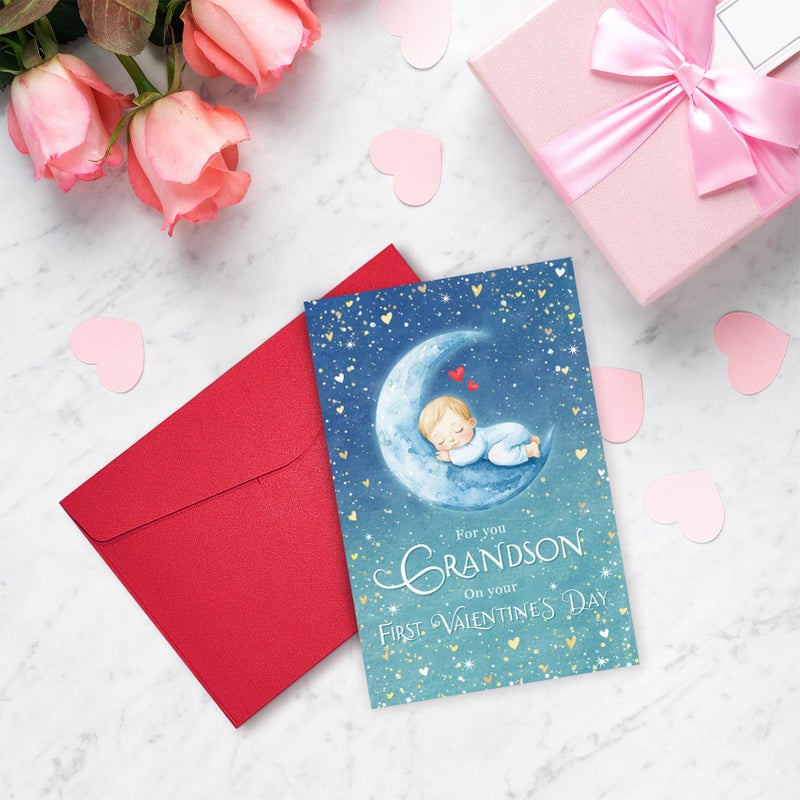 Ogeby Cute First Valentine's Day Card for Grandson, Starry Themed 1st Valentines Card from Grandpa Grandma, For You Grandson on Your First Valentine's Day - Image 5