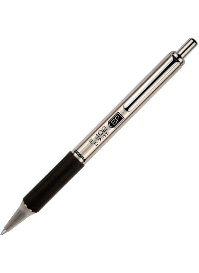 Zebra Pen - Fine Point F-402 Ballpoint Stainless Steel Pen, 0.7Mm Black Ink, 2 Black Ink Retractable Metal Pens With 2 Black Ink Refills In Pack. - Image 1