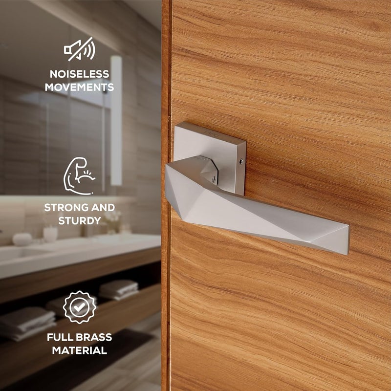 LAPO قفل باب حمام ثقيل مع مجموعة مقبض بدون مفتاح مع مزلاج نحاسي مثالي للشرفة، المخزن، المكتب، الفندق | تشطيب مطفي، نموذج-126 | ضمان 3 سنوات - Image 3