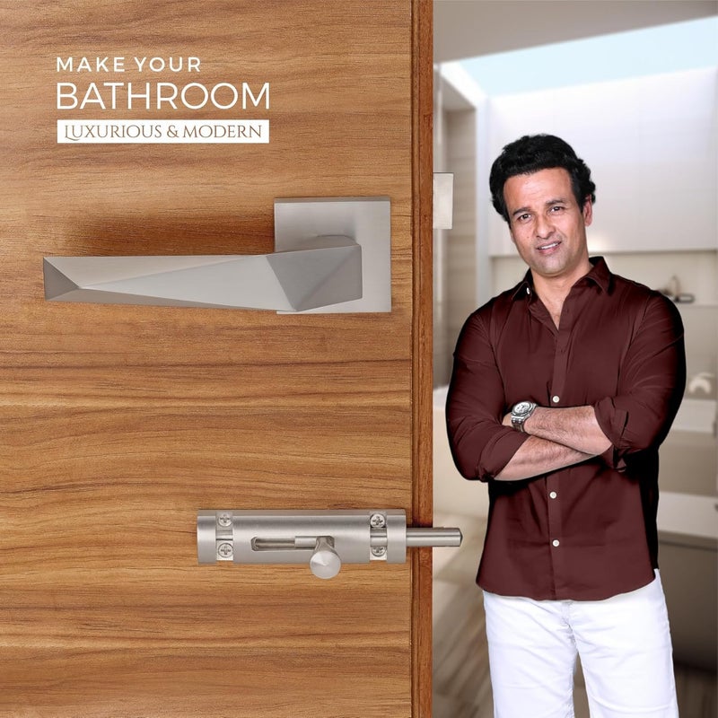 LAPO قفل باب حمام ثقيل مع مجموعة مقبض بدون مفتاح مع مزلاج نحاسي مثالي للشرفة، المخزن، المكتب، الفندق | تشطيب مطفي، نموذج-126 | ضمان 3 سنوات - Image 2