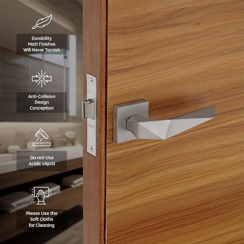LAPO قفل باب حمام ثقيل مع مجموعة مقبض بدون مفتاح مع مزلاج نحاسي مثالي للشرفة، المخزن، المكتب، الفندق | تشطيب مطفي، نموذج-126 | ضمان 3 سنوات - Image 5