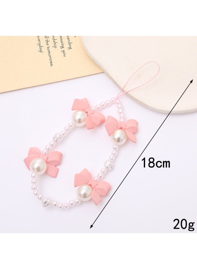 NIBEMINENT Beaded Phone Lanyard, Anti Lost Removable Wrist Strap,K4461 Beaded Bow Pearl Bracelet Pendant, Phone Keychain Lanyard