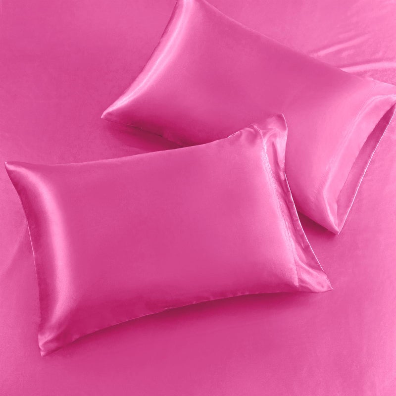 Siinvdabzx 3-Piece Set Satin Twin Fitted Sheet & 2 Pillowcase  Hot Pink Silky Soft Fitted Bottom Sheet  Wrinkle Free  Fade Resistant  Deep Pocket Bed Sheet (Deep Up To 15"") - Image 5
