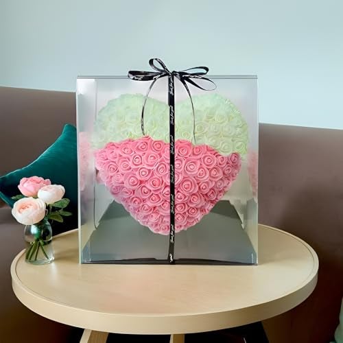 DecorTwist® Heart-Shaped Rose Foam Flower Gift | Valentine's Day, Wedding, Anniversary, Christmas Decor | Romantic Love Simulation Flower for Girlfriend & Home Decoration (Pink & White) - Image 4