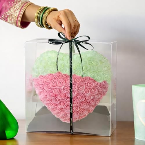 DecorTwist® Heart-Shaped Rose Foam Flower Gift | Valentine's Day, Wedding, Anniversary, Christmas Decor | Romantic Love Simulation Flower for Girlfriend & Home Decoration (Pink & White) - Image 1