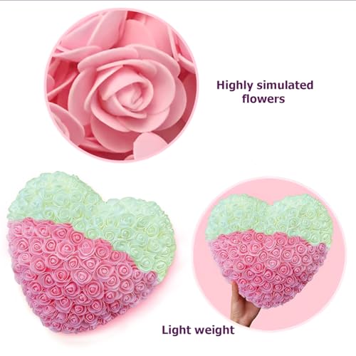 DecorTwist® Heart-Shaped Rose Foam Flower Gift | Valentine's Day, Wedding, Anniversary, Christmas Decor | Romantic Love Simulation Flower for Girlfriend & Home Decoration (Pink & White) - Image 3