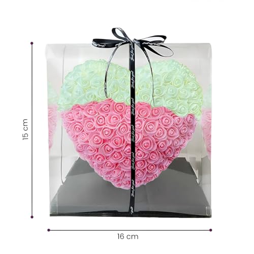DecorTwist® Heart-Shaped Rose Foam Flower Gift | Valentine's Day, Wedding, Anniversary, Christmas Decor | Romantic Love Simulation Flower for Girlfriend & Home Decoration (Pink & White) - Image 2